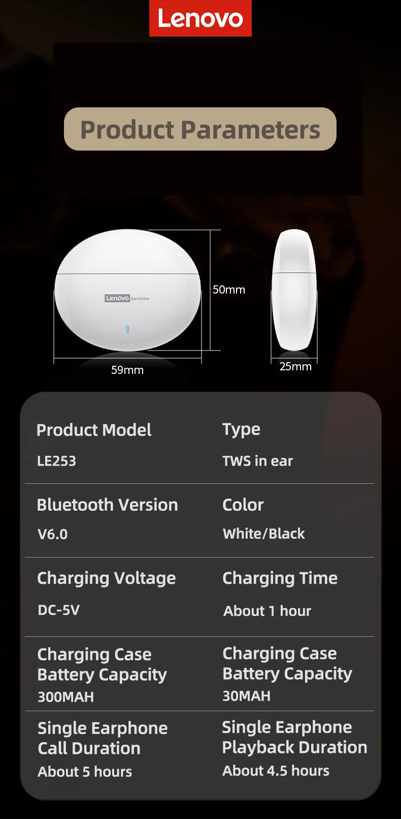 Lenovo LE253 Wireless Earbuds