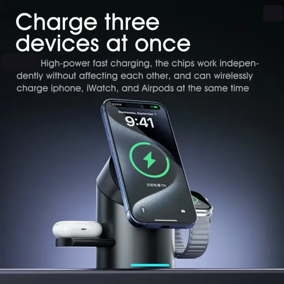 NovaCharge™ 3-in-1 Magnetic Wireless Charging Station