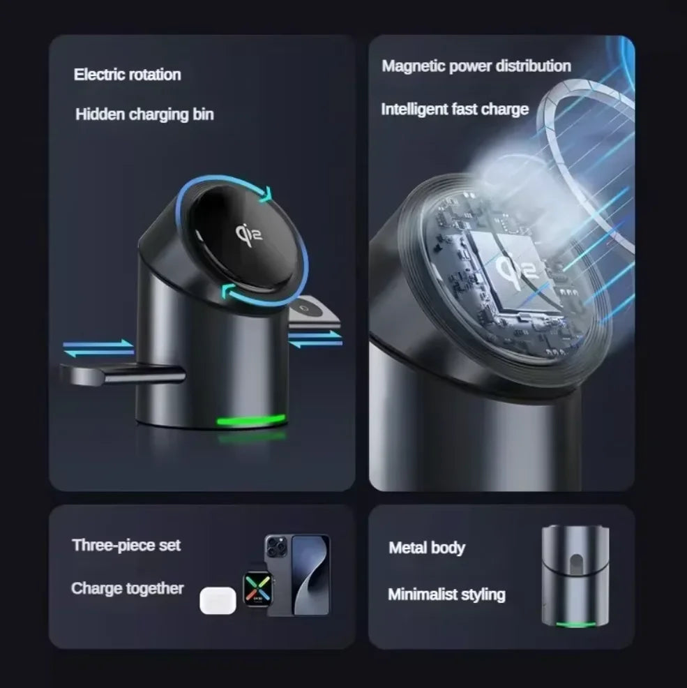 NovaCharge™ 3-in-1 Magnetic Wireless Charging Station